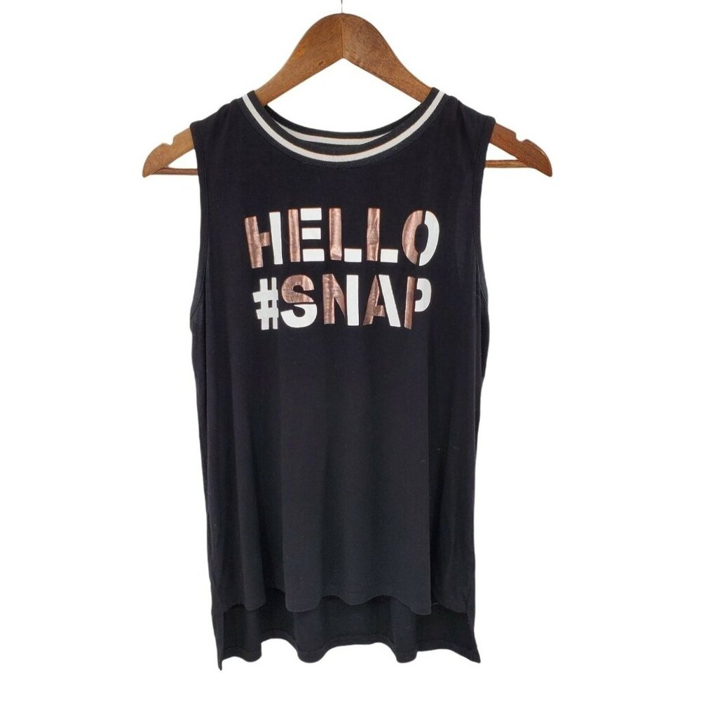 Art Class Black Graphic Muscle‎ Tank Top Hello Snap Metallic Girls XL Youth